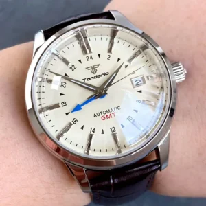 Desert Texture GMT Automatic Watch with 200m Water Resistance and Leather Strap