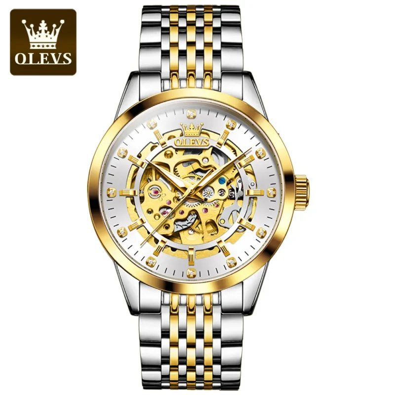 Luxury Skeleton Automatic Watch with Stainless Steel Case and Luminous Display - Image 7