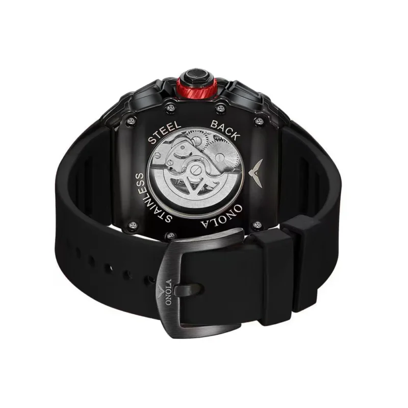 ONOLA Automatic Mechanical Sport Watch with Tonneau Case and Silicone Strap - Image 6