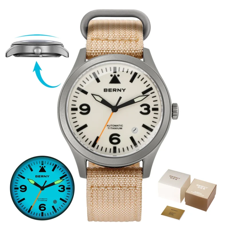 Professional Pilot Automatic Titanium Watch with Sapphire Crystal and Super Luminous Dial - Image 14