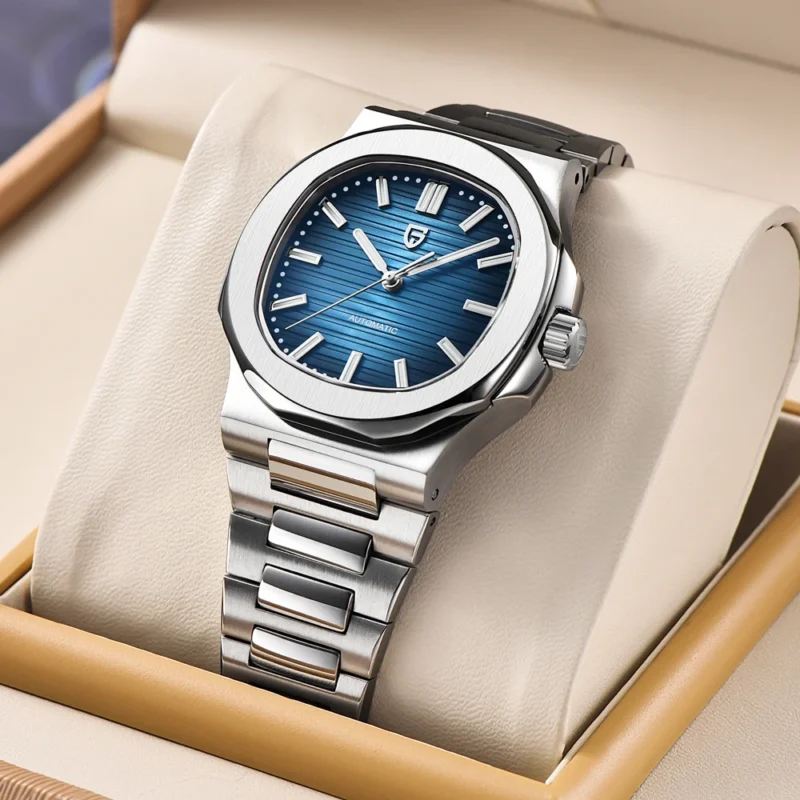 Luxury Tonneau Automatic Watch with Sapphire Crystal and Stainless Steel Bracelet - Image 4