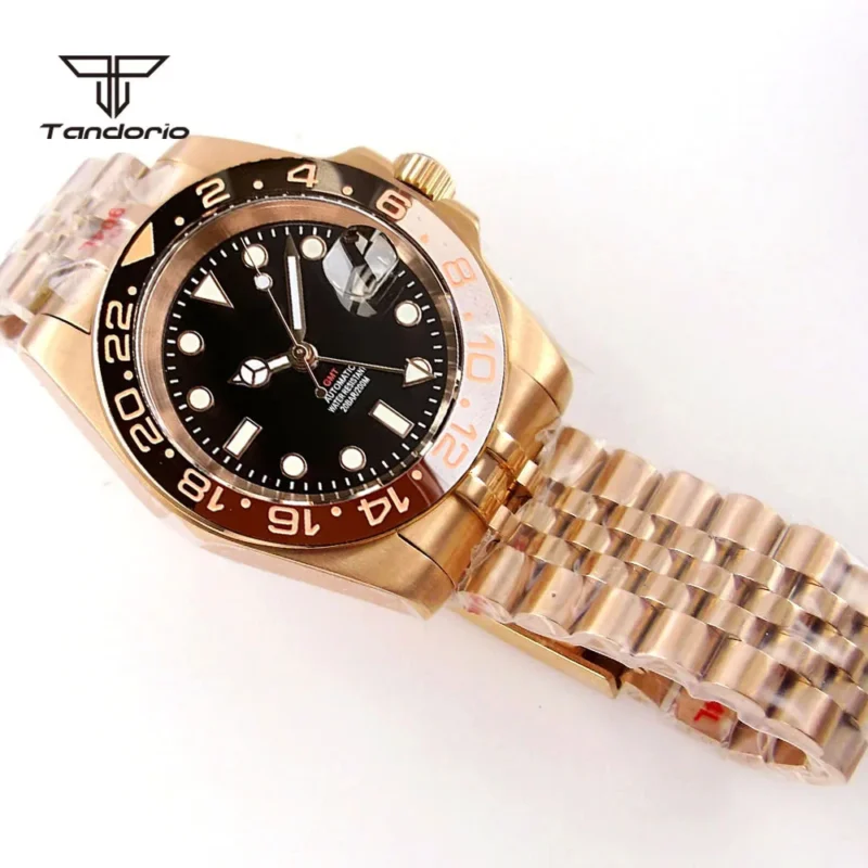 Professional GMT Automatic Dive Watch with Rose Gold Case and 20 Bar Water Resistance - Image 10