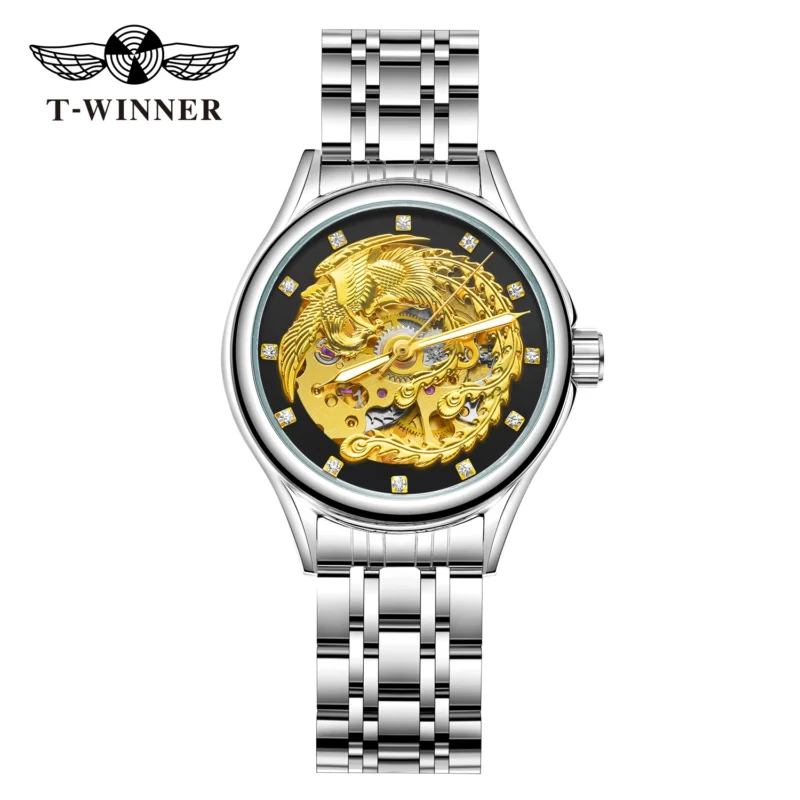 Luxury Skeleton Automatic Ladies Watch with Diamond Dial and Stainless Steel Bracelet - Image 7
