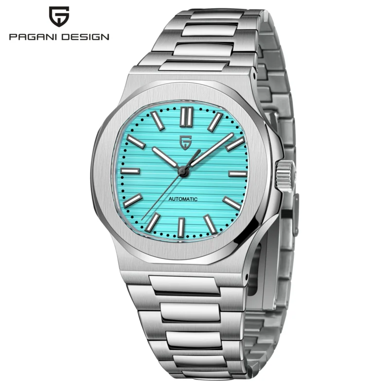 Luxury Tonneau Automatic Watch with Sapphire Crystal and Stainless Steel Bracelet - Image 7