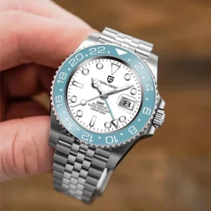 Professional GMT Automatic Watch with Sapphire Glass and Stainless Steel Bracelet