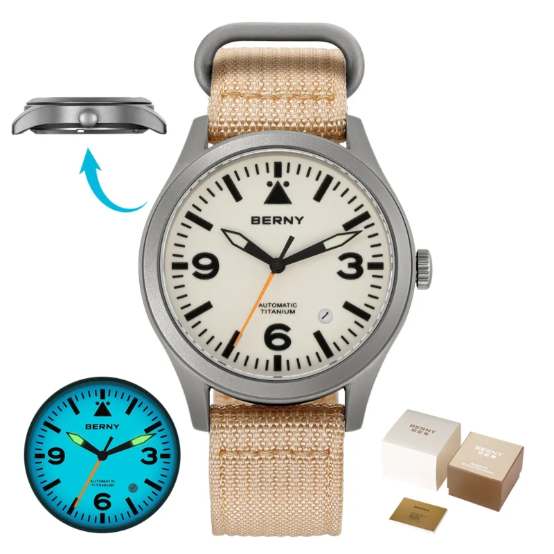 Professional Pilot Automatic Titanium Watch with Sapphire Crystal and Super Luminous Dial - Image 9
