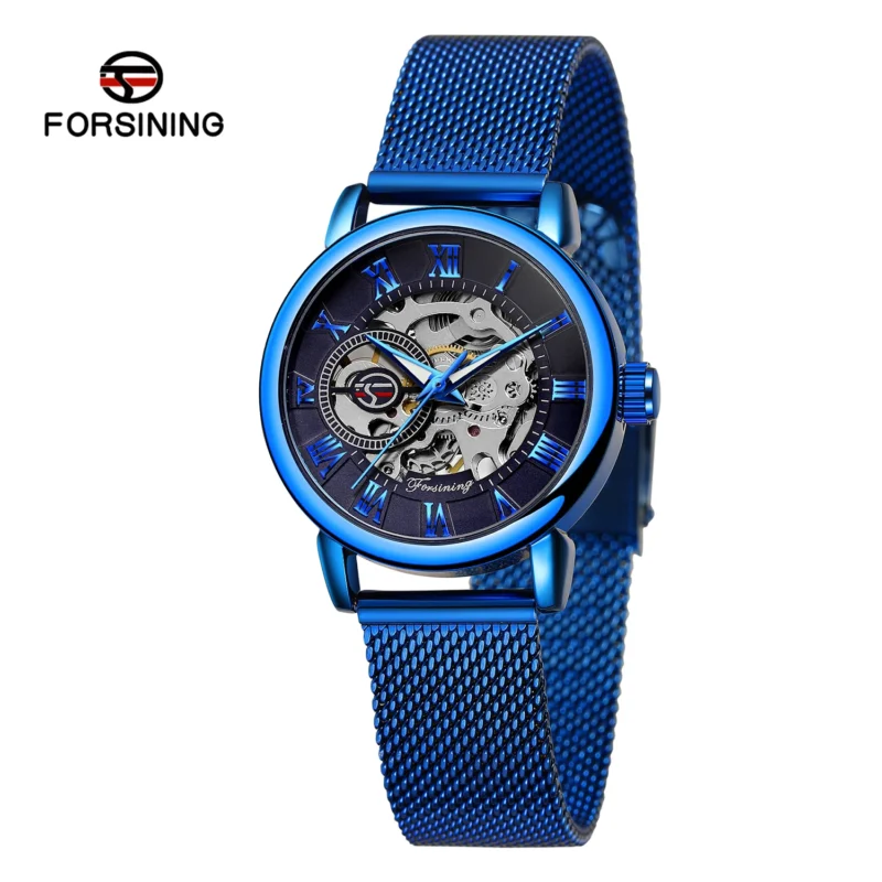 Ladies Luxury Skeleton Mechanical Watch with Stainless Steel Bracelet - Image 9