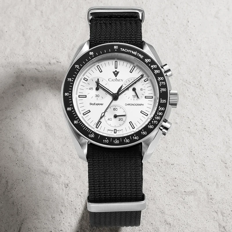Classic Chronograph Quartz Watch with Sapphire Crystal and Canvas Strap - Image 5