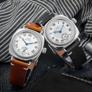 Classic Pillow-Shaped Quartz Watch with Sapphire Crystal and Leather Strap