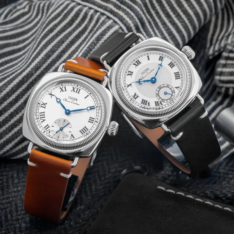 Classic Pillow-Shaped Quartz Watch with Sapphire Crystal and Leather Strap