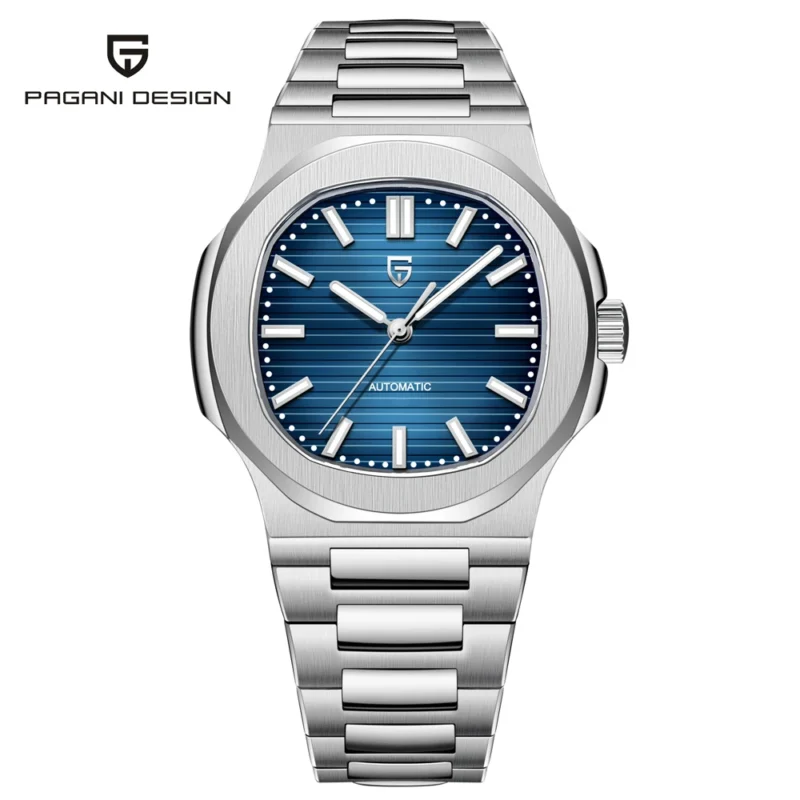 Luxury Tonneau Automatic Watch with Sapphire Crystal and Stainless Steel Bracelet - Image 2
