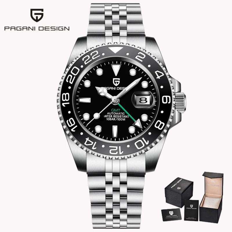 GMT Automatic Watch with Left Crown Sapphire Crystal and Stainless Steel Bracelet - Image 17