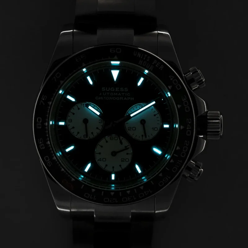 Professional Panda Dial Chronograph Automatic Watch with Ceramic Bezel and Stainless Steel Bracelet - Image 3