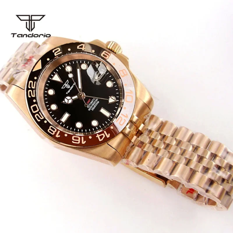 Professional GMT Automatic Dive Watch with Rose Gold Case and 20 Bar Water Resistance - Image 12