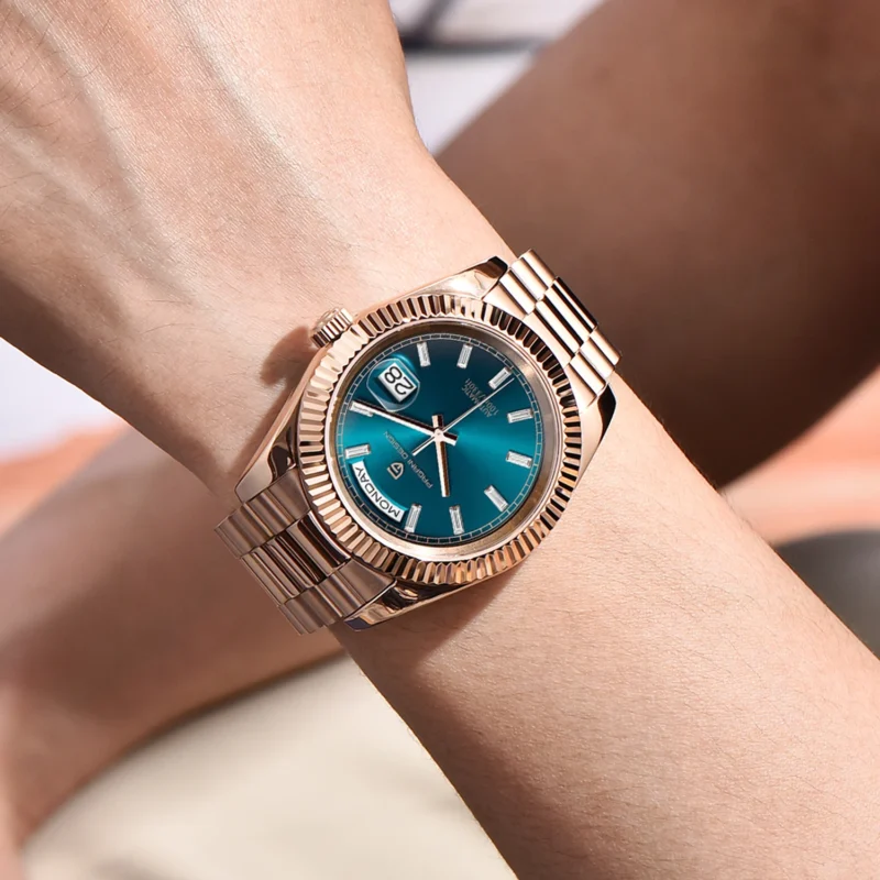 Luxury Automatic Watch with Sapphire Crystal and Rose Gold Stainless Steel Bracelet - Image 2