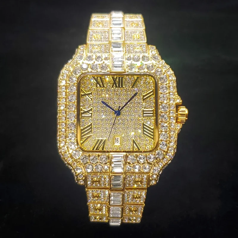 Square Diamond Iced Out Quartz Watch with Stainless Steel Bracelet - Image 7
