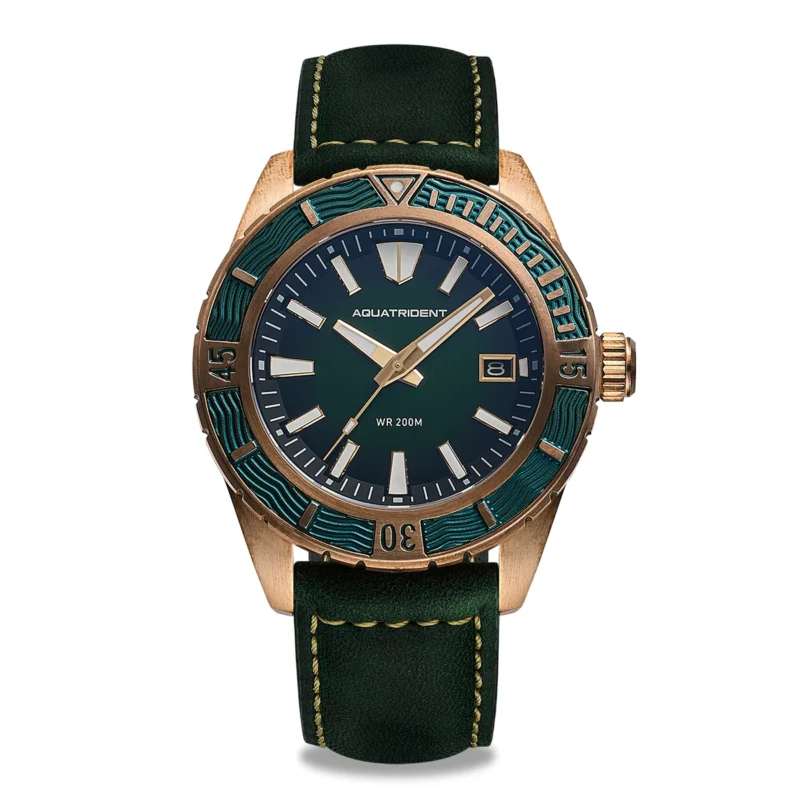 Professional Bronze Automatic Dive Watch with Sapphire Crystal and Leather Strap - Image 7