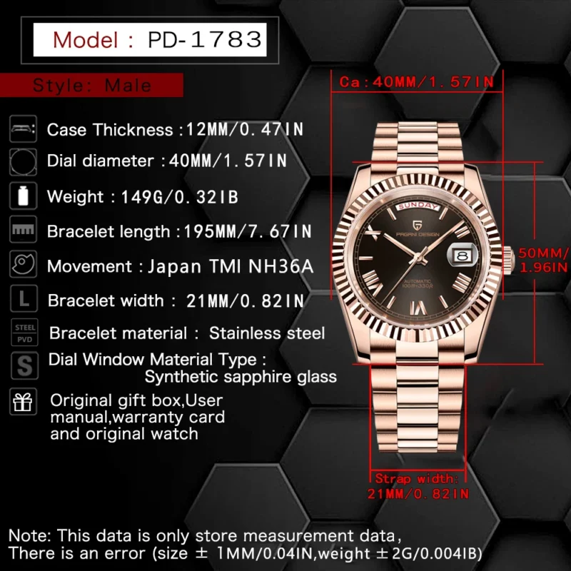 Luxury Automatic Rose Gold Watch with Sapphire Crystal and Complete Calendar Stainless Steel Bracelet - Image 6