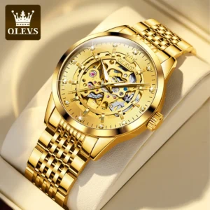 Luxury Skeleton Automatic Watch with Stainless Steel Case and Luminous Display