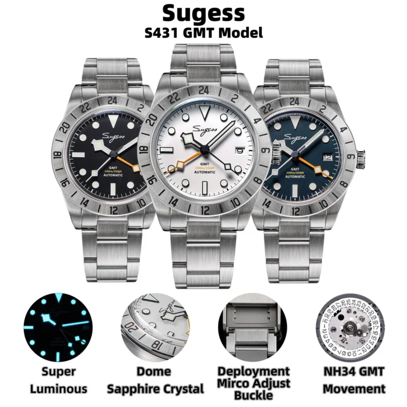 Professional GMT Automatic Watch with Sapphire Crystal and Stainless Steel Bracelet - Image 3