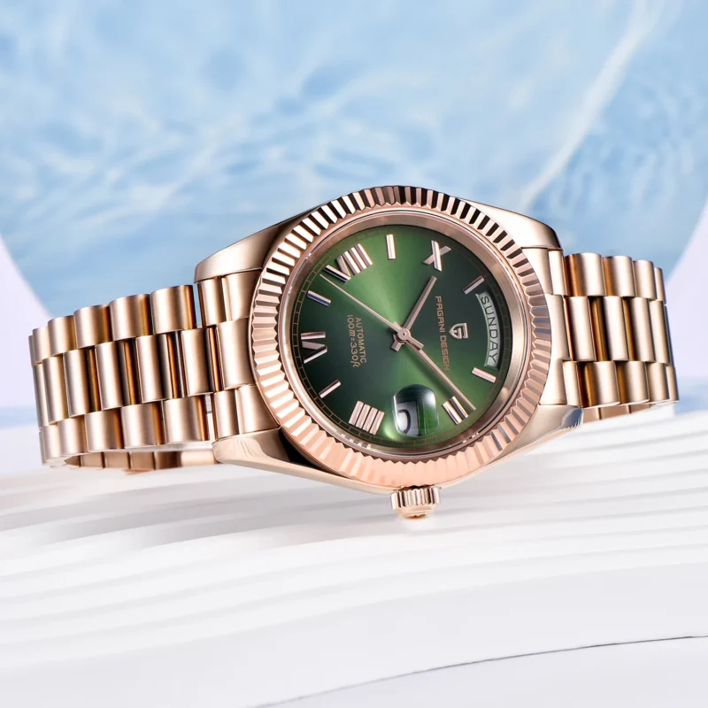 Luxury Automatic Rose Gold Watch with Sapphire Crystal and Complete Calendar Steel Bracelet - Image 6