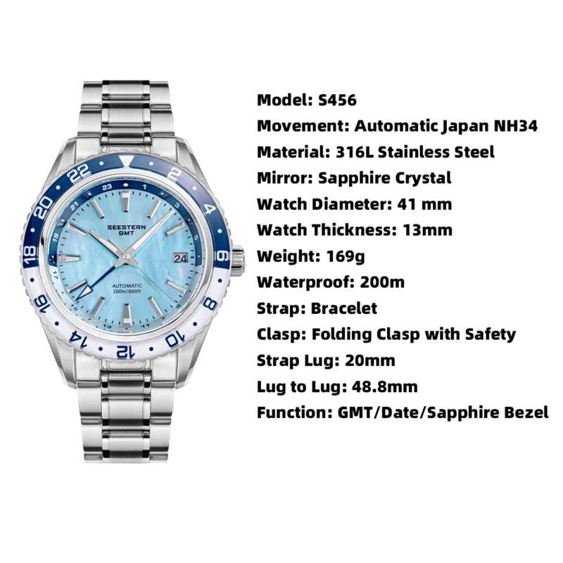 Professional GMT Dive Watch Automatic NH34 Movement with Sapphire Crystal and Stainless Steel Bracelet - Image 3