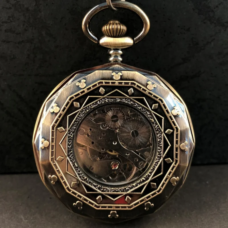 Vintage Mechanical Pocket Watch with Moon Phase and Roman Numerals Hand-Wound Steel Watch with Chain - Image 3