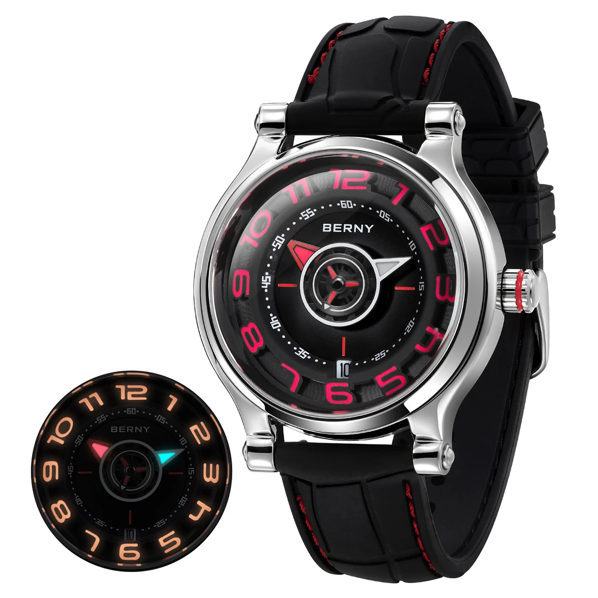 Professional automatic dive watch with robust shock resistance features