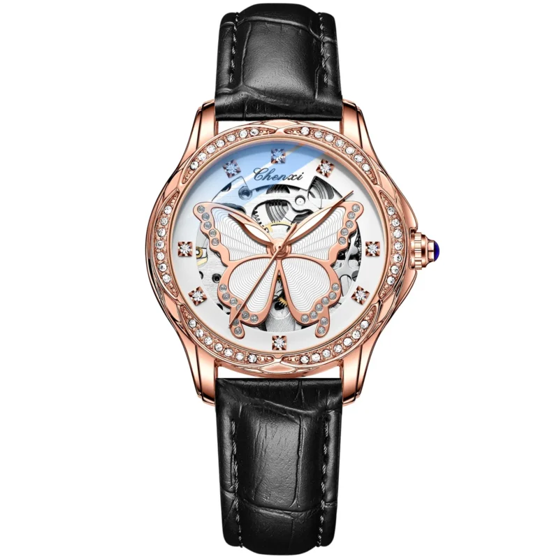 Ladies Luxury Automatic Watch with Skeleton Dial and Stainless Steel Bracelet - Image 8
