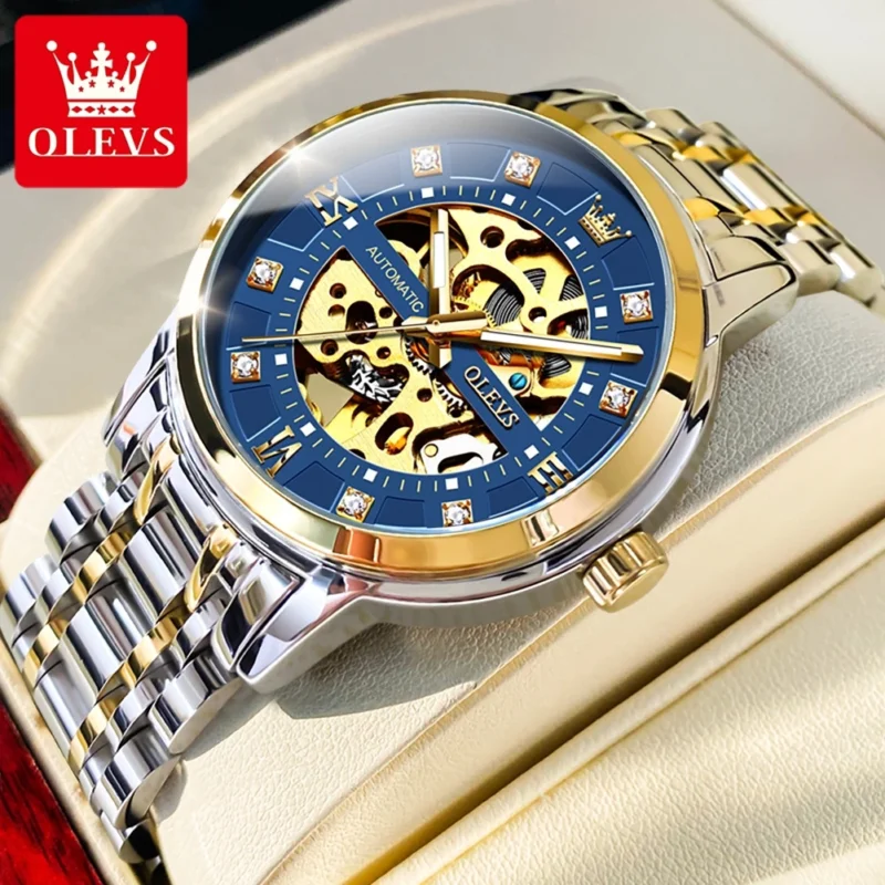 Skeleton Automatic Mechanical Watch with Luminous Dial and Stainless Steel Bracelet - Image 7