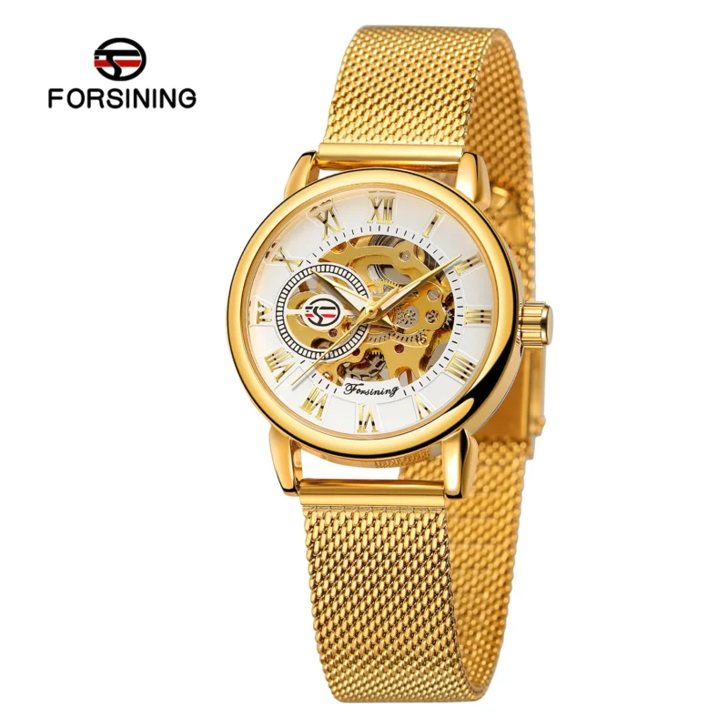 Ladies Luxury Skeleton Mechanical Watch with Stainless Steel Bracelet - Image 15