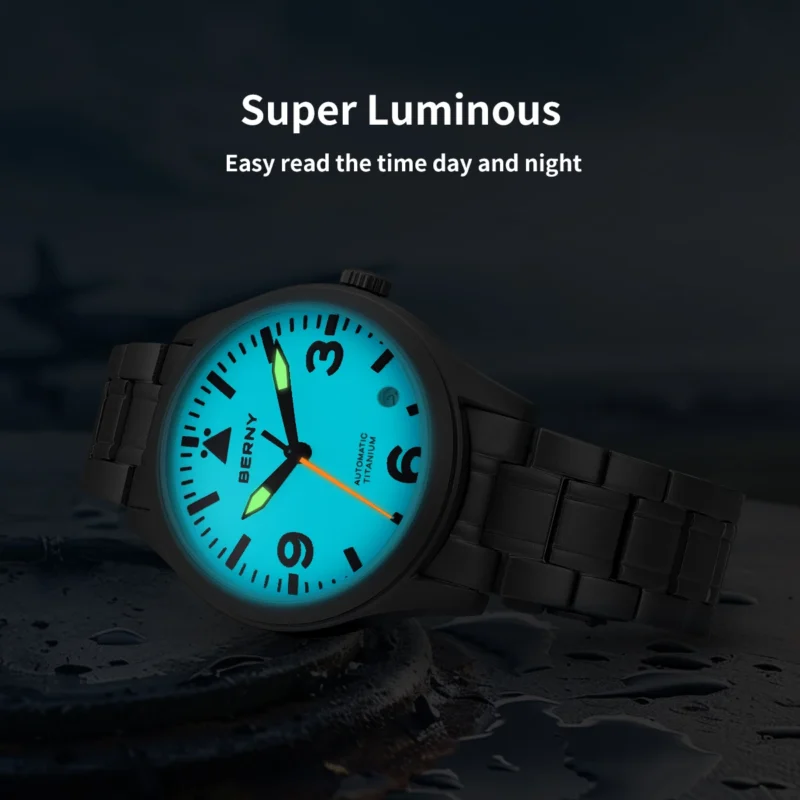 Professional Pilot Automatic Titanium Watch with Sapphire Crystal and Super Luminous Dial - Image 2
