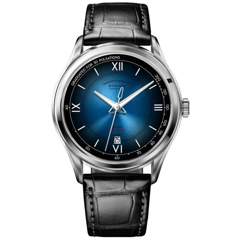 Classic Gradient Dial Automatic Watch with Sapphire Crystal and Leather Strap - Image 10
