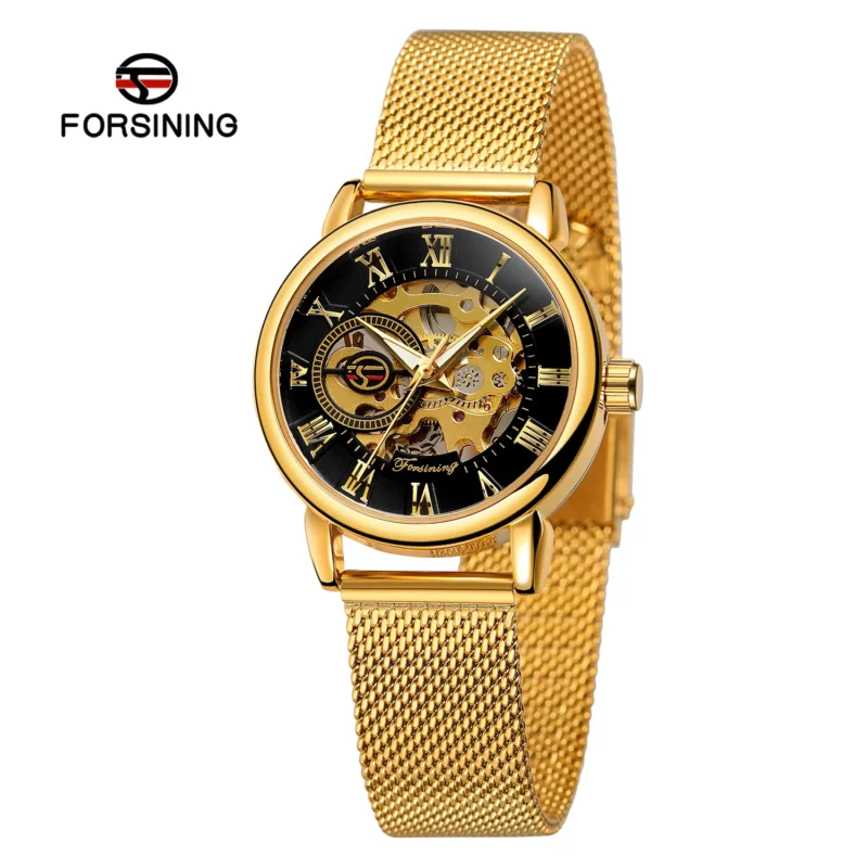 Ladies Luxury Skeleton Mechanical Watch with Stainless Steel Bracelet - Image 14