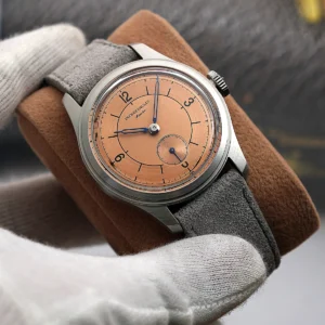 Vintage Salmon Dial Mechanical Hand-Wind Skin Diver Watch with Leather Strap and 50m Water Resistance
