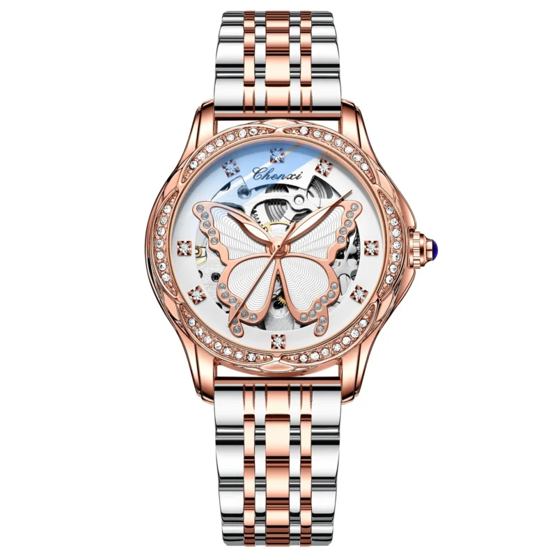 Ladies Luxury Automatic Watch with Skeleton Dial and Stainless Steel Bracelet - Image 11