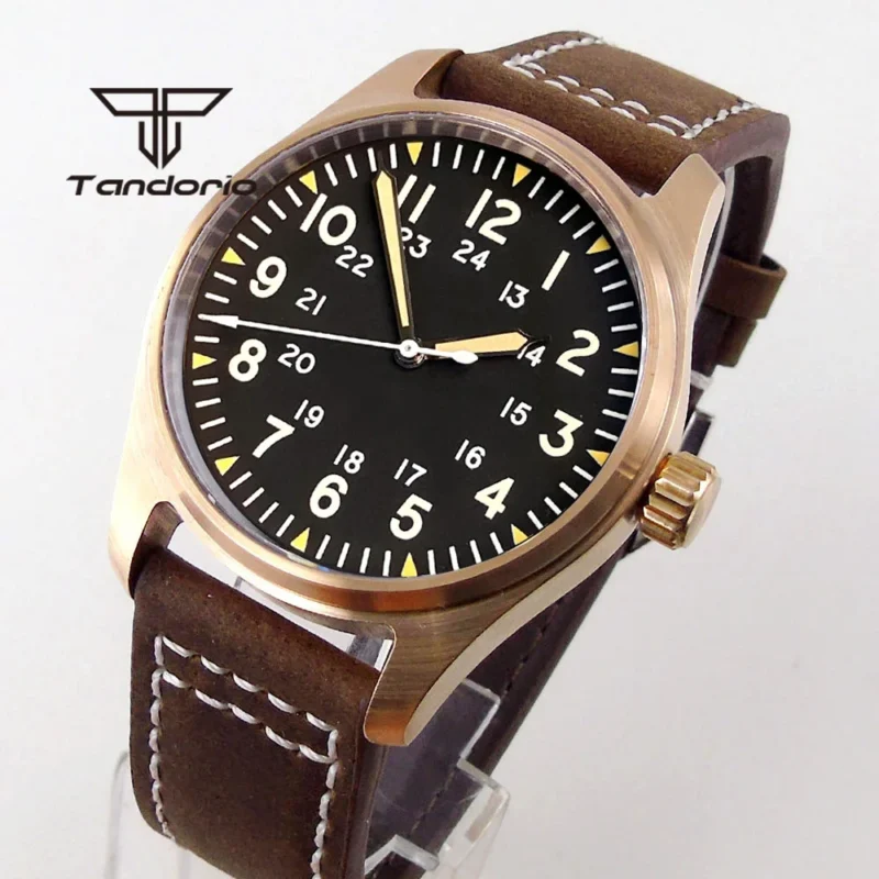 Bronze Automatic Dive Watch 200M Water Resistant with Sapphire Crystal and Leather Strap - Image 12