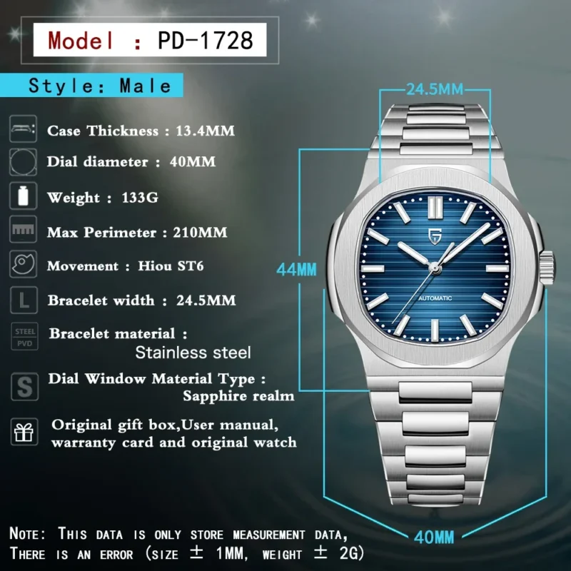 Luxury Tonneau Automatic Watch with Sapphire Crystal and Stainless Steel Bracelet - Image 6