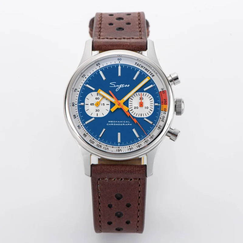 Vintage Pilot Chronograph Mechanical Watch with Sapphire Crystal and Leather Strap - Image 9