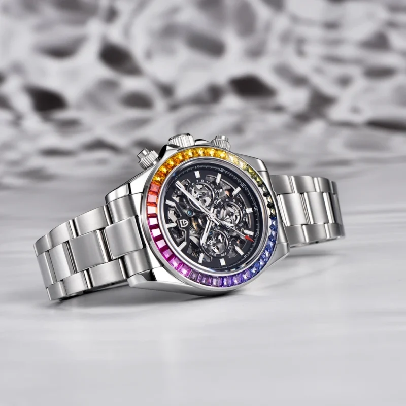 Luxury Skeleton Automatic Watch with Sapphire Crystal and Stainless Steel Bracelet - Image 3