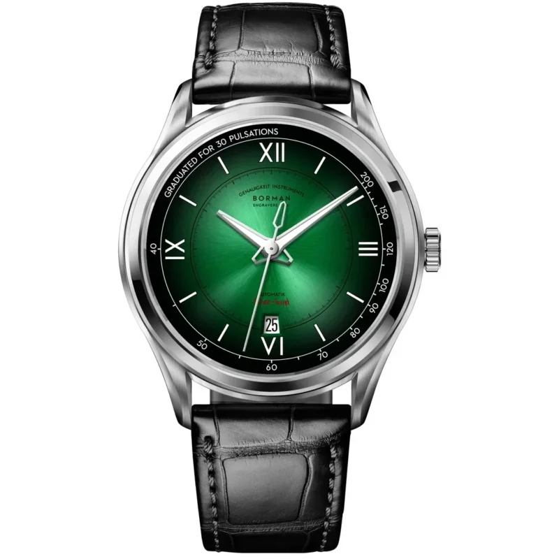 Classic Gradient Dial Automatic Watch with Sapphire Crystal and Leather Strap - Image 8