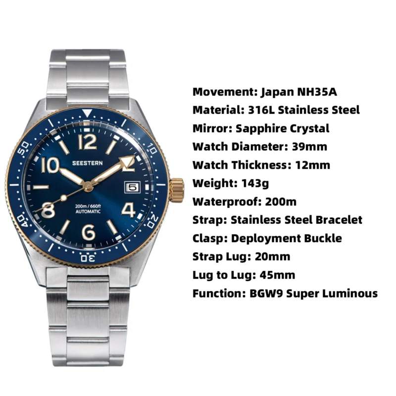 Professional Automatic Dive Watch with Skeleton Dial and Sapphire Crystal 200M Water Resistant NH35 Movement - Image 6