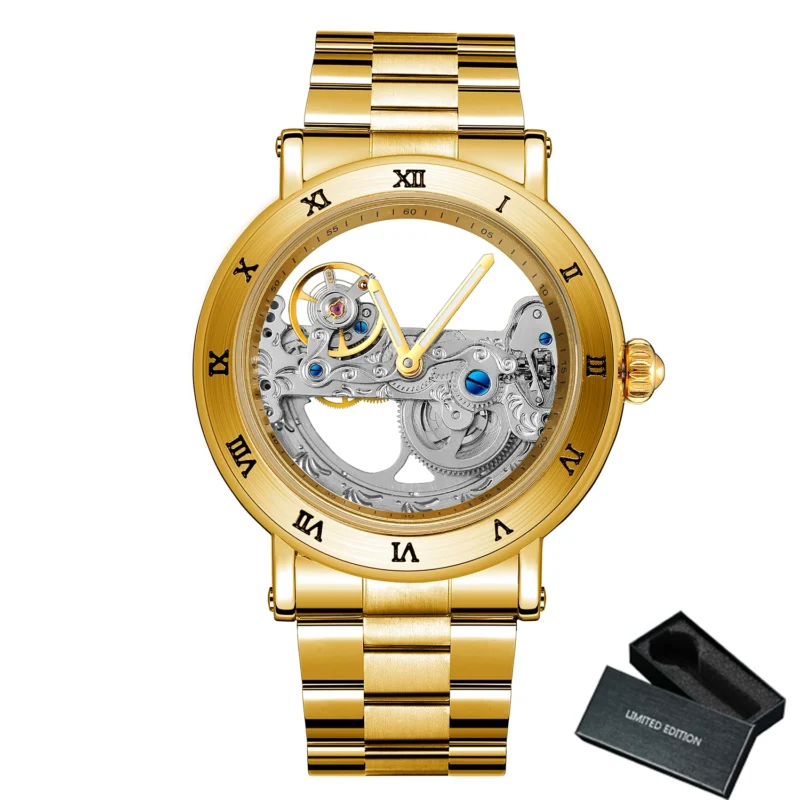 Luxury Skeleton Automatic Watch with Roman Numerals and Genuine Leather Strap - Image 10