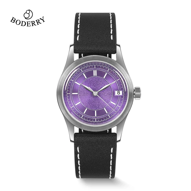Vintage Automatic Watch with 100M Water Resistance and Sapphire Crystal, Stainless Steel Case with Leather Strap - Image 8