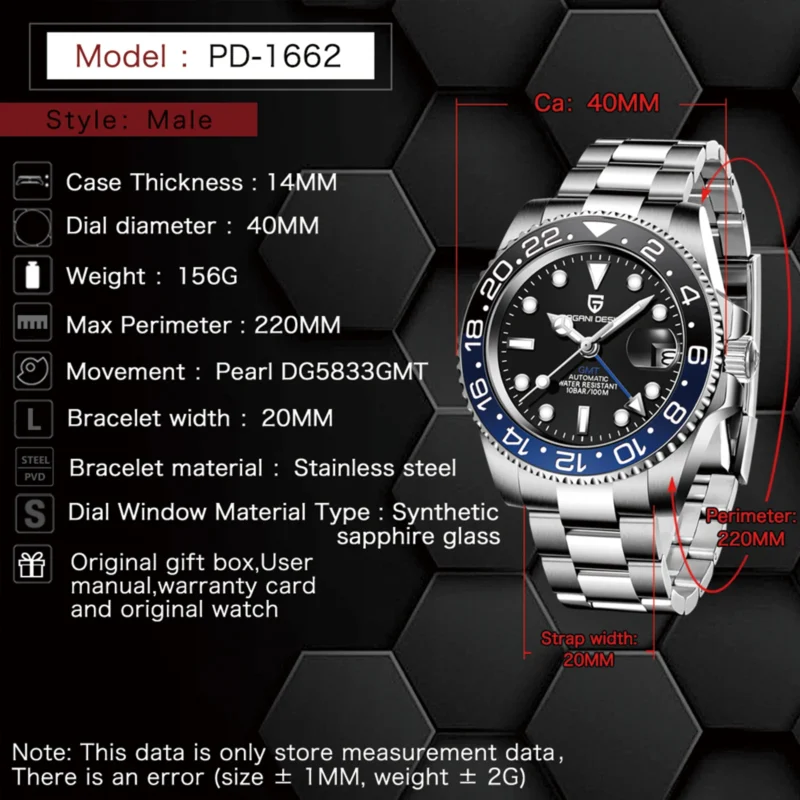 Professional GMT Automatic Watch with Ceramic Bezel and Sapphire Crystal on Stainless Steel Bracelet - Image 6