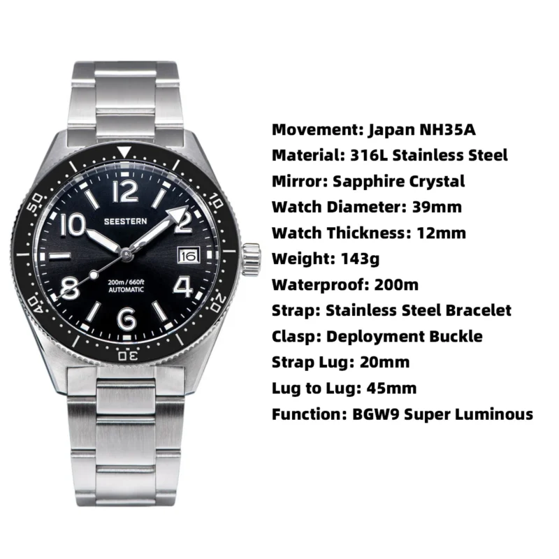 Professional Automatic Dive Watch with NH35 Movement Ceramic Bezel and Sapphire Crystal - Image 6