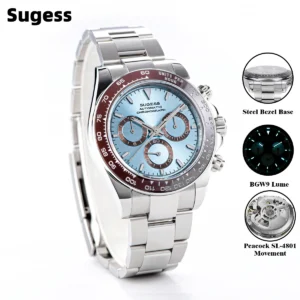 Professional Panda Dial Chronograph Automatic Watch with Ceramic Bezel and Stainless Steel Bracelet