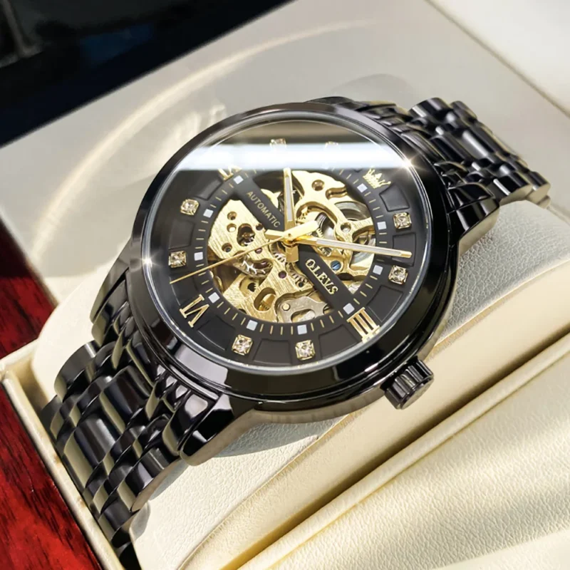 Skeleton Automatic Mechanical Watch with Luminous Dial and Stainless Steel Bracelet - Image 12