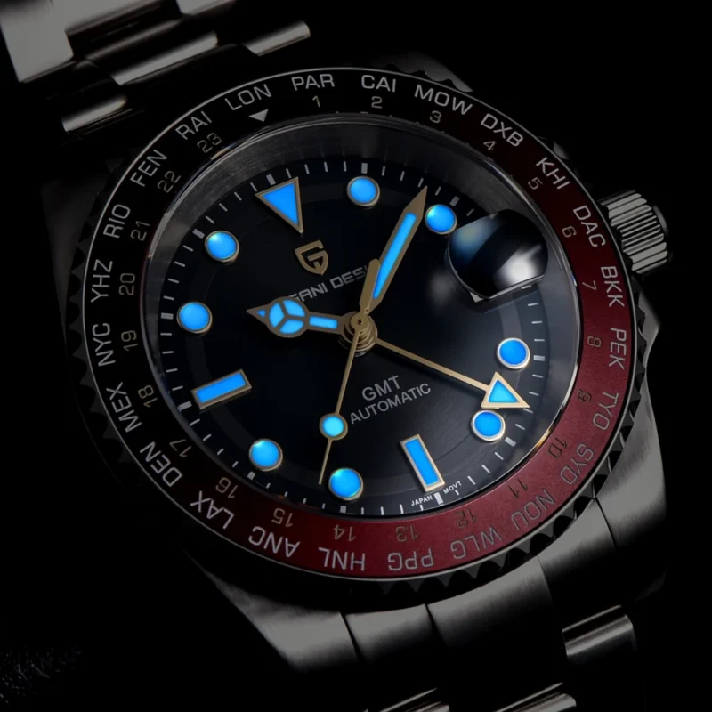 Professional GMT Automatic Watch with Sapphire Crystal and Stainless Steel Bracelet - Image 2