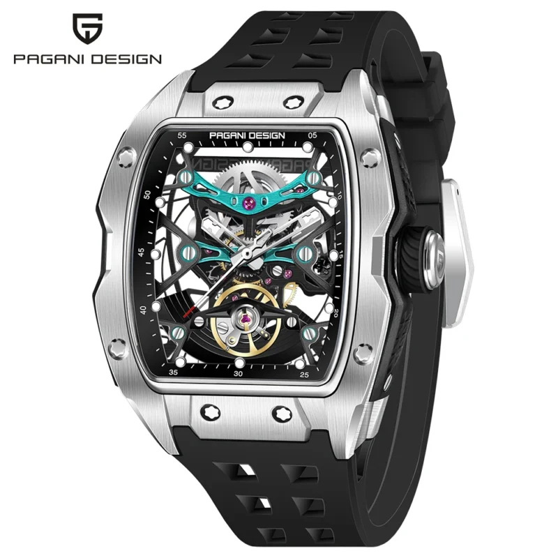 Luxury Skeleton Automatic Watch with Sapphire Crystal and Rubber Strap - Image 10